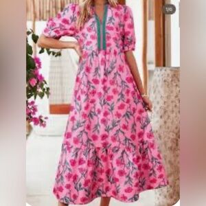 NWT Beautiful Pink & Green Floral Maxi Dress